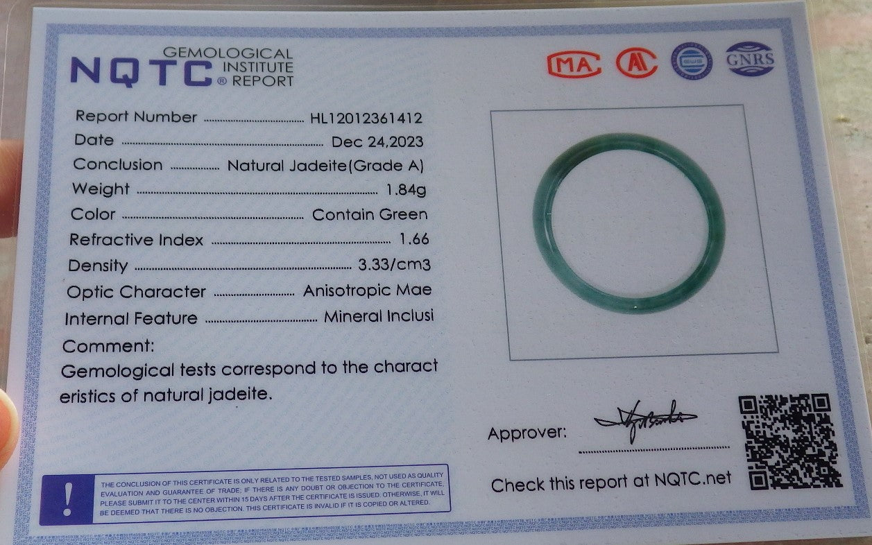 Certified Icy Green Burma 100% Natural A JADE Jadeite Circle RING USA. 6.5 戒指 646268 TN