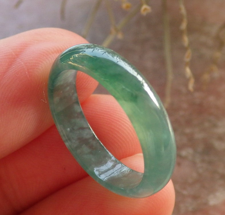 Certified Icy Green Burma 100% Natural A JADE Jadeite Circle RING USA. 6.5 戒指 646336 TN