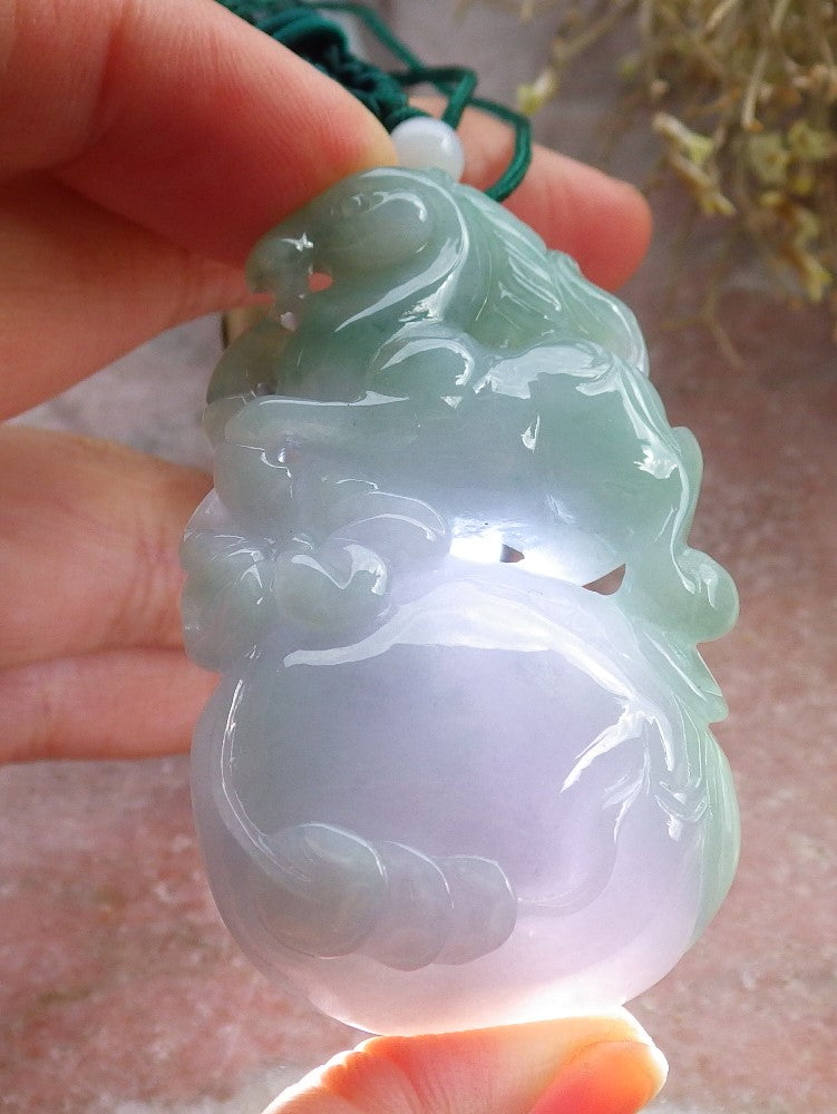 Certified Green Lavender Burma 100% Natural A Jade jadeite Pendant Horse Money Bag Coin Necklace 马到功成 646967 TN