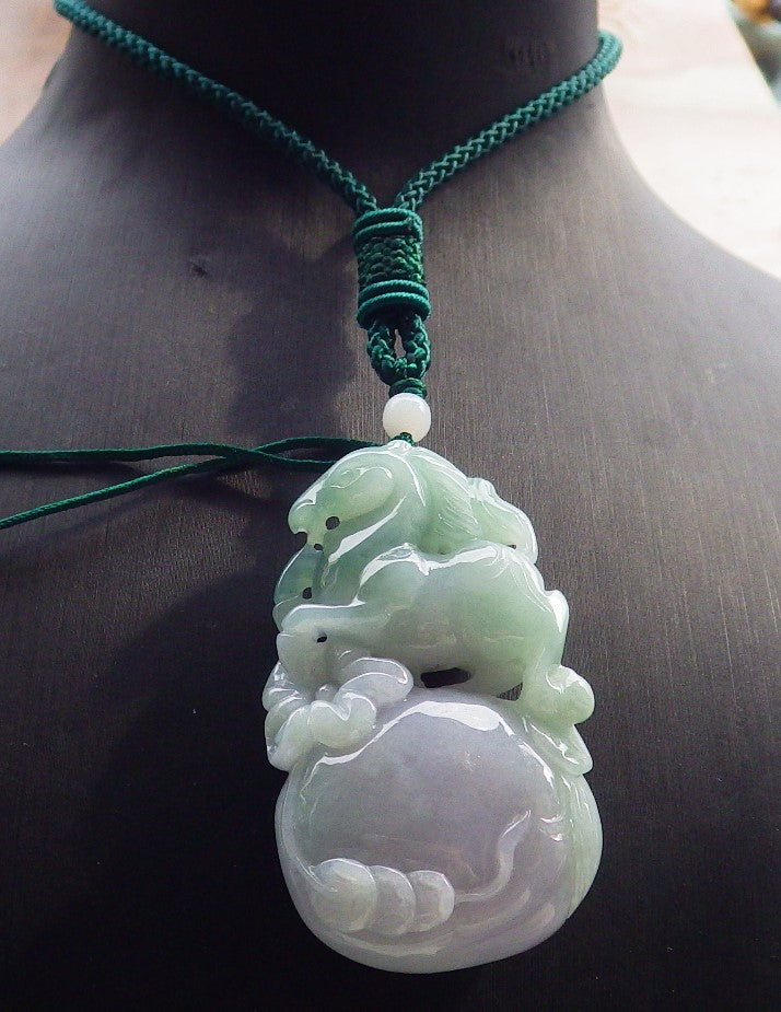 Certified Green Lavender Burma 100% Natural A Jade jadeite Pendant Horse Money Bag Coin Necklace 马到功成 646967 TN