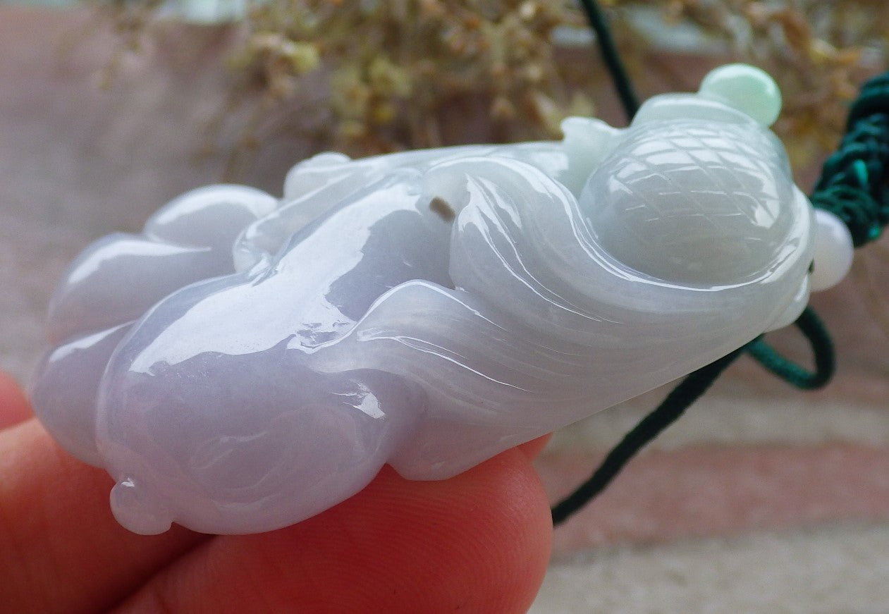 Certified Green Pale Lavender Burma 100% Natural A Jade jadeite Pendant Gold Fish Ruyi Necklace 金玉满堂 647177 TN