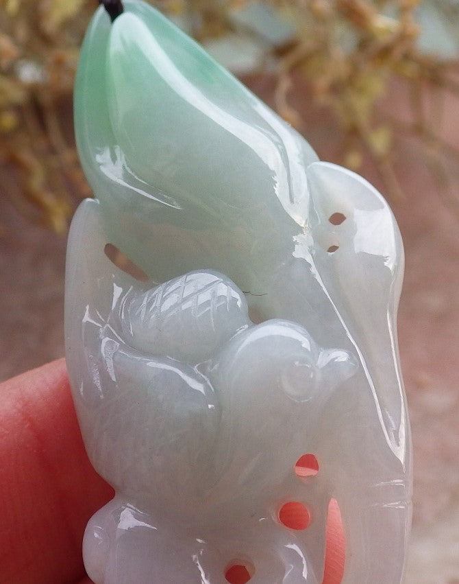 Certified Green Burma 100% Natural A Jade jadeite Pendant Phoenix Bird Flower Necklace 647220 TN