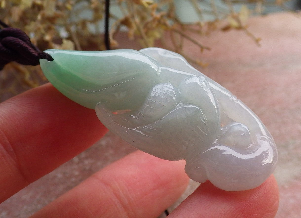 Certified Green Burma 100% Natural A Jade jadeite Pendant Phoenix Bird Flower Necklace 647220 TN