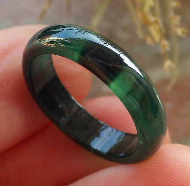 Certified Icy Green Burma 100% Natural A JADE Jadeite Circle RING USA. 4.75 戒指 647410 TN