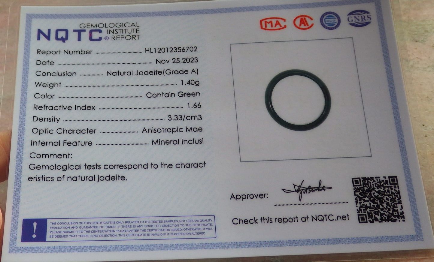 Certified Icy Green Burma 100% Natural A JADE Jadeite Circle RING USA. 4.75 戒指 647410 TN