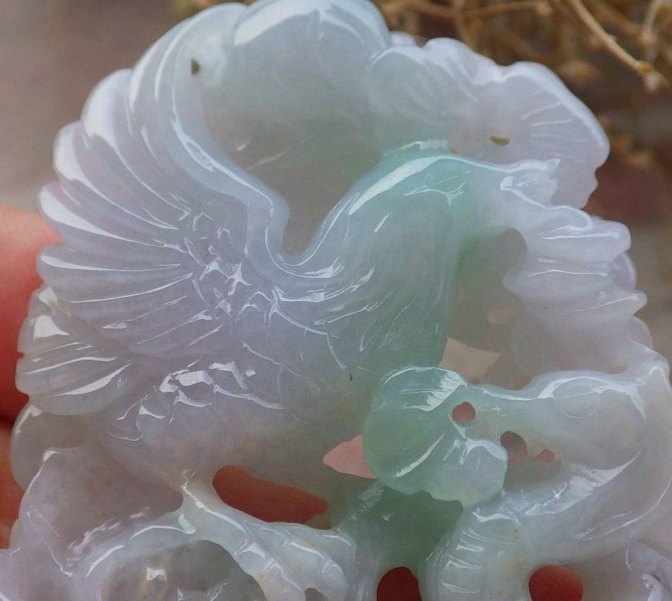 Certified Green Burma 100% Natural A Jade jadeite Pendant Eagle Snake Ruyi Necklace 大展宏图 647646 TN