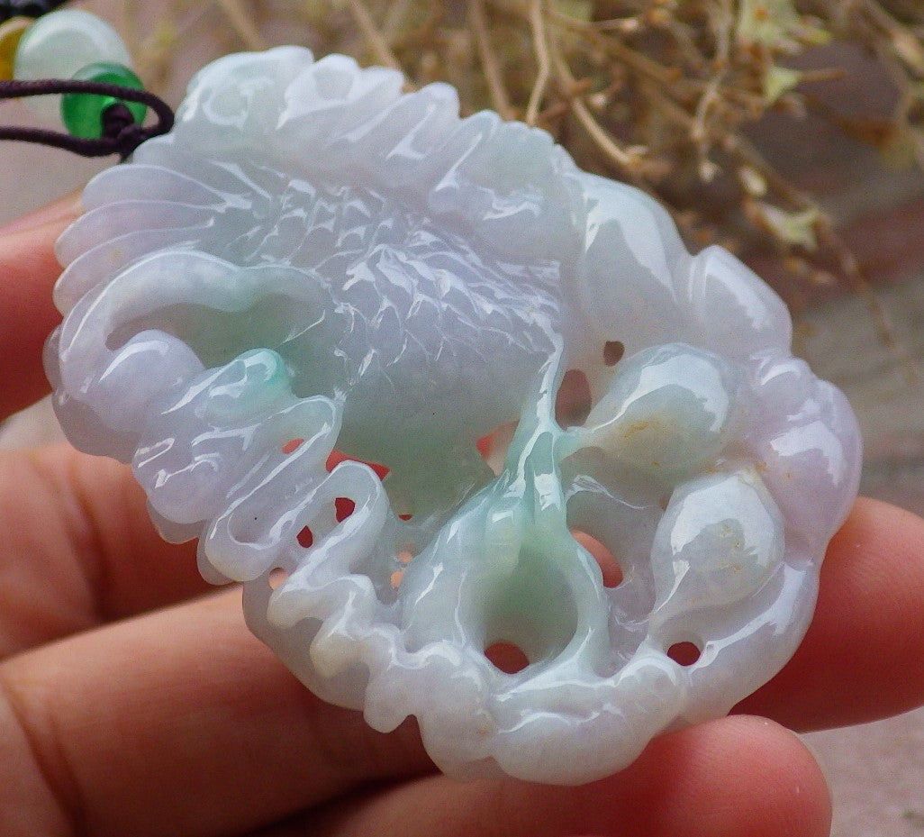 Certified Green Burma 100% Natural A Jade jadeite Pendant Eagle Snake Ruyi Necklace 大展宏图 647646 TN