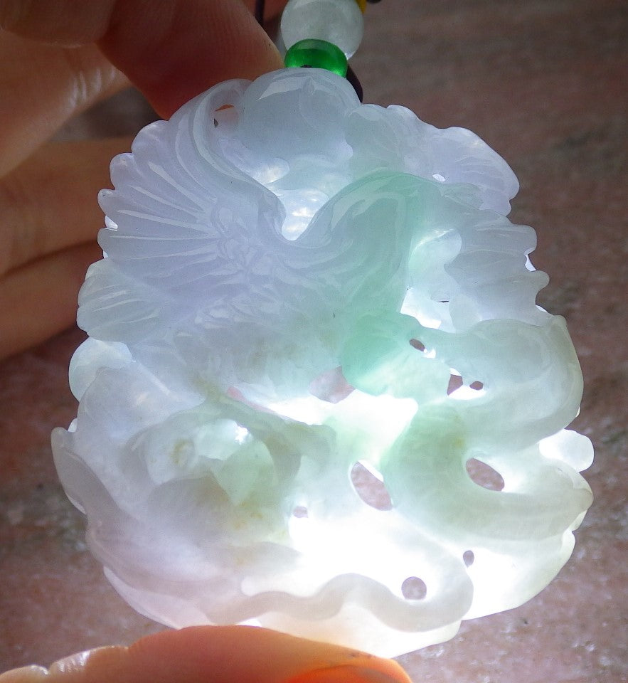Certified Green Burma 100% Natural A Jade jadeite Pendant Eagle Snake Ruyi Necklace 大展宏图 647646 TN