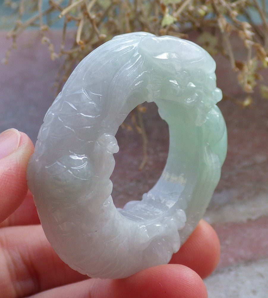 Certified Green Pale Lavender Burma 100% Natural A JADE Jadeite Dragon Bead RING USA. 12.75 龙戒指 647673 TN