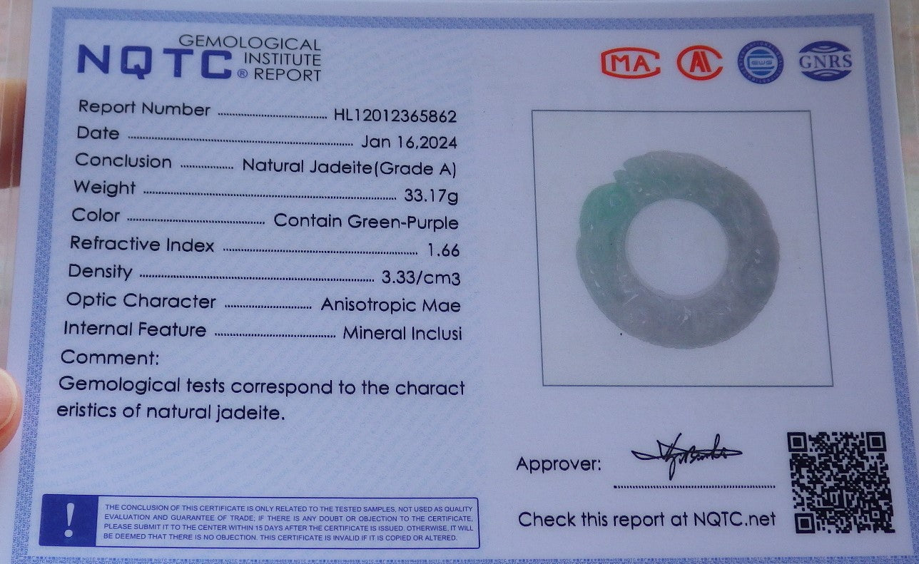 Certified Green Pale Lavender Burma 100% Natural A JADE Jadeite Dragon Bead RING USA. 12.75 龙戒指 647673 TN