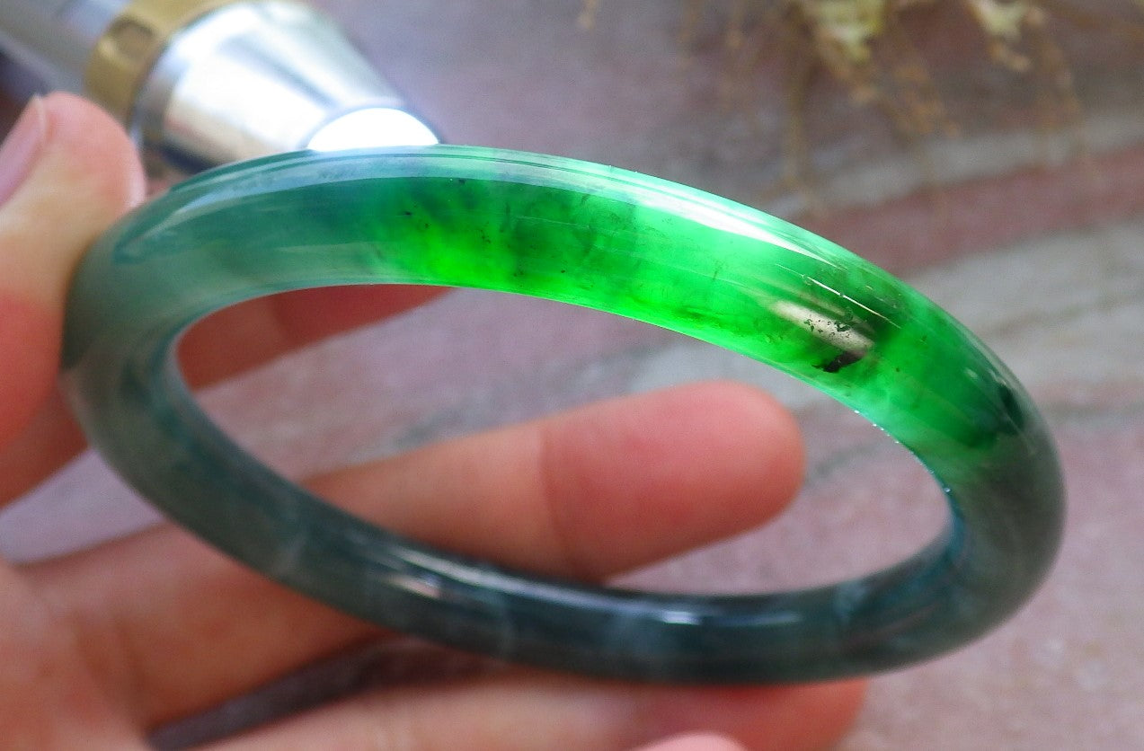 Certified Icy Green Burma 100% Natural A JADE Jadeite Circle Bangle Bracelet 57 mm 手镯 647751 TN