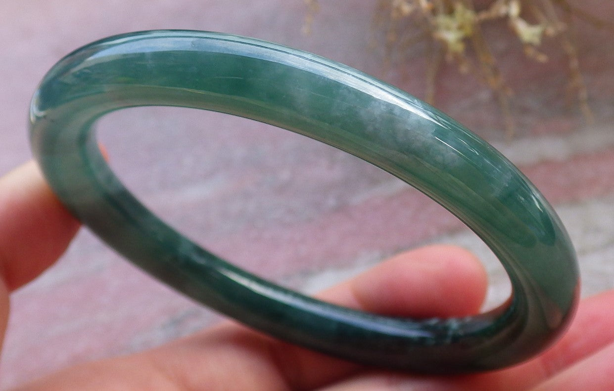 Certified Icy Green Burma 100% Natural A JADE Jadeite Circle Bangle Bracelet 57 mm 手镯 647751 TN