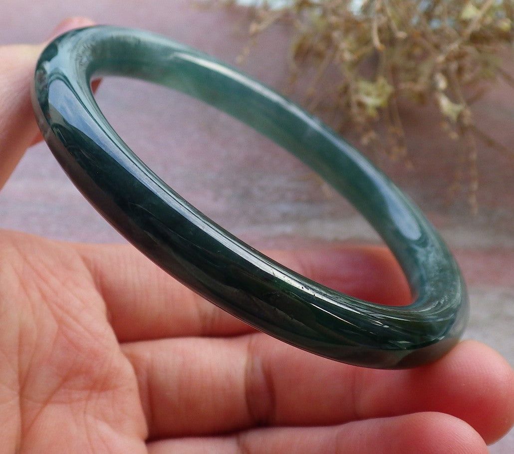 Certified Icy Green Burma 100% Natural A JADE Jadeite Circle Bangle Bracelet 57 mm 手镯 647751 TN