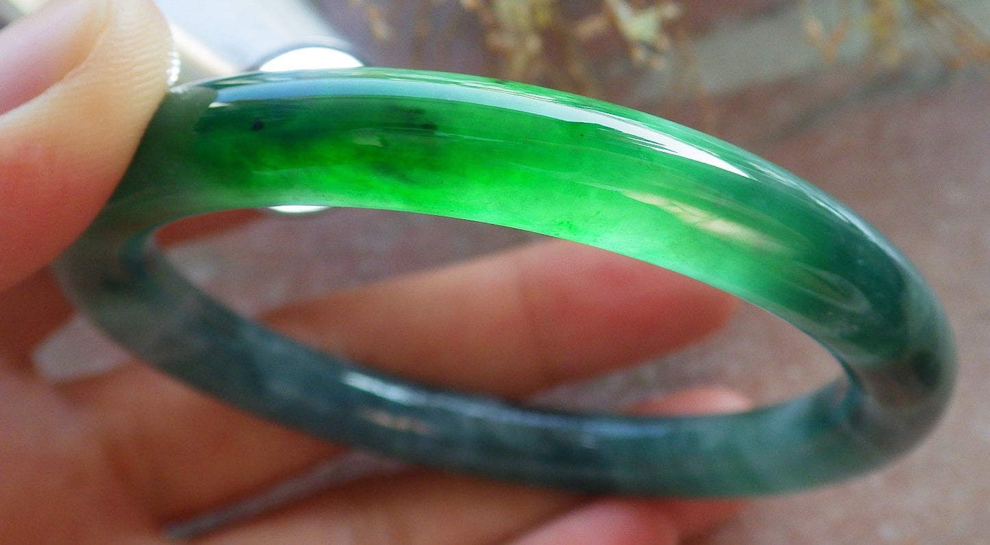 Certified Icy Green Pale Lavender Burma 100% Natural A JADE Jadeite Circle Bangle Bracelet 56 mm 手镯 647807 TN