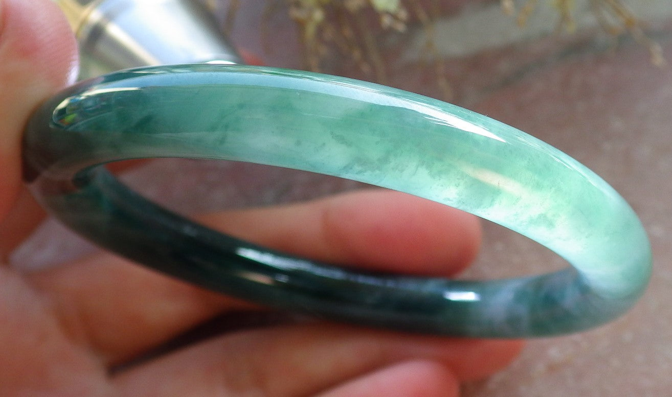 Certified Icy Green Pale Lavender Burma 100% Natural A JADE Jadeite Circle Bangle Bracelet 56 mm 手镯 647807 TN