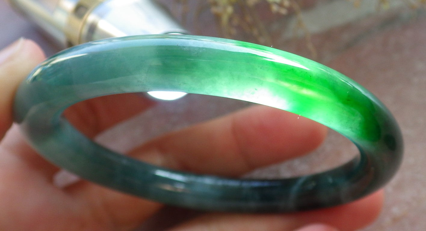 Certified Icy Green Pale Lavender Burma 100% Natural A JADE Jadeite Circle Bangle Bracelet 56 mm 手镯 647807 TN