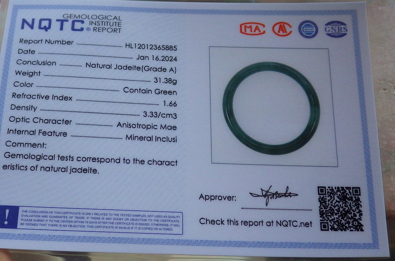 Certified Icy Green Burma 100% Natural A JADE Jadeite Circle Bangle Bracelet 57 mm 手镯 647834 TN