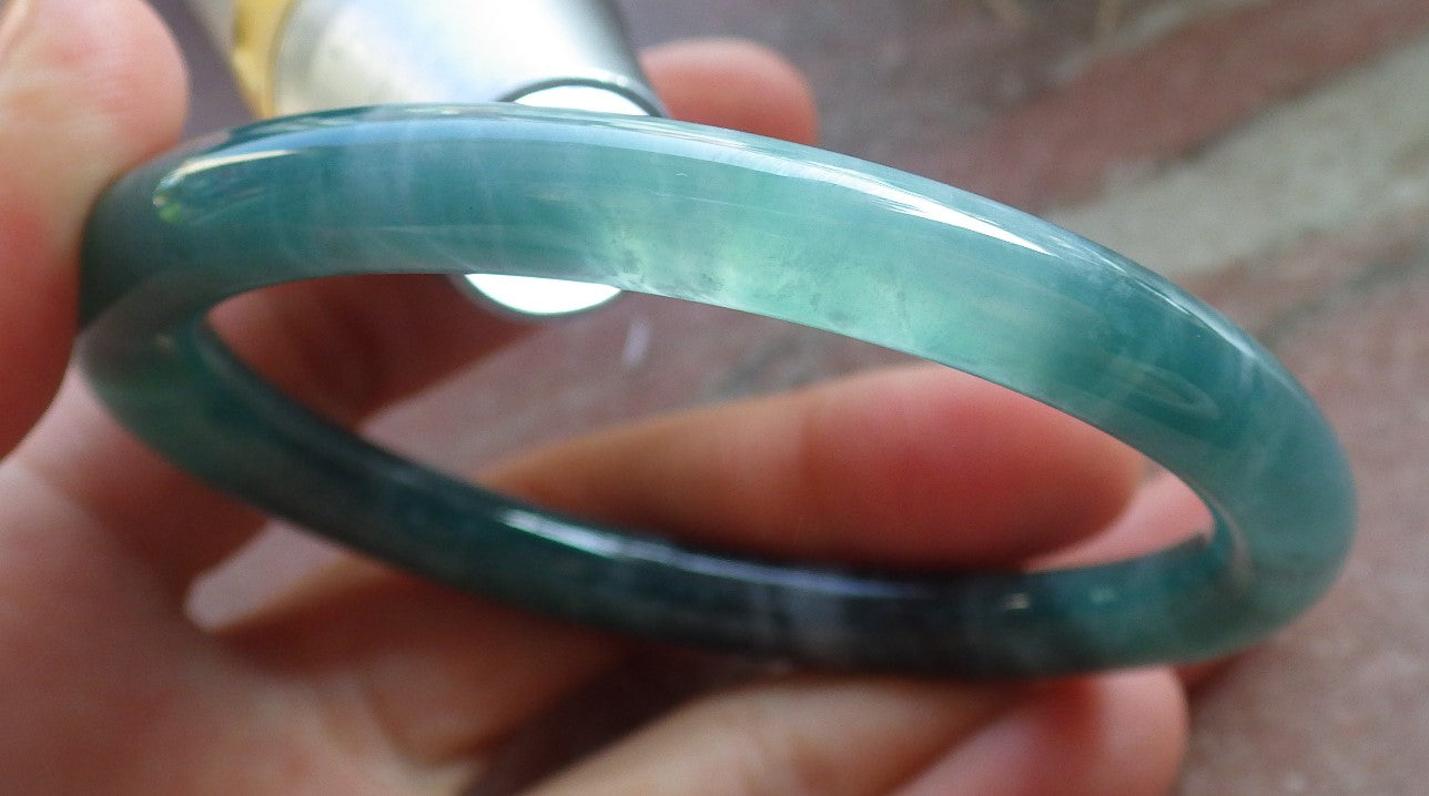 Certified Icy Green Burma 100% Natural A JADE Jadeite Circle Bangle Bracelet 56 mm 手镯 647881 TN