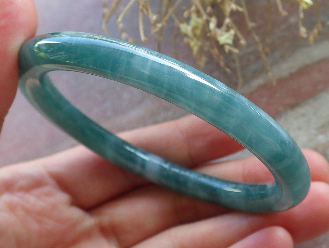 Certified Icy Green Burma 100% Natural A JADE Jadeite Circle Bangle Bracelet 56 mm 手镯 647881 TN
