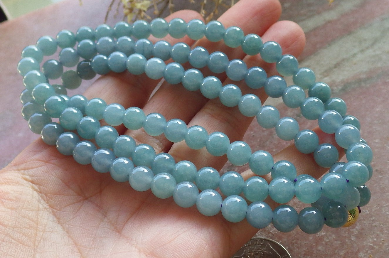 Certified Lavender Green Burma 100% Natural A JADE Jadeite Bead beads Necklace 28 inches 项链 647932 TN