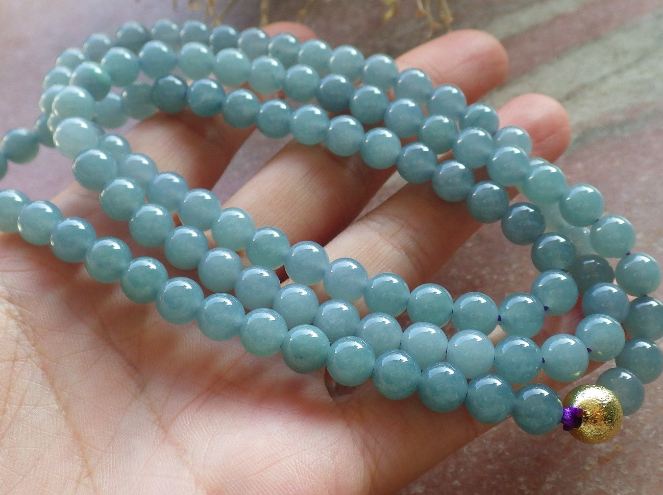 Certified Lavender Green Burma 100% Natural A JADE Jadeite Bead beads Necklace 28 inches 项链 647932 TN