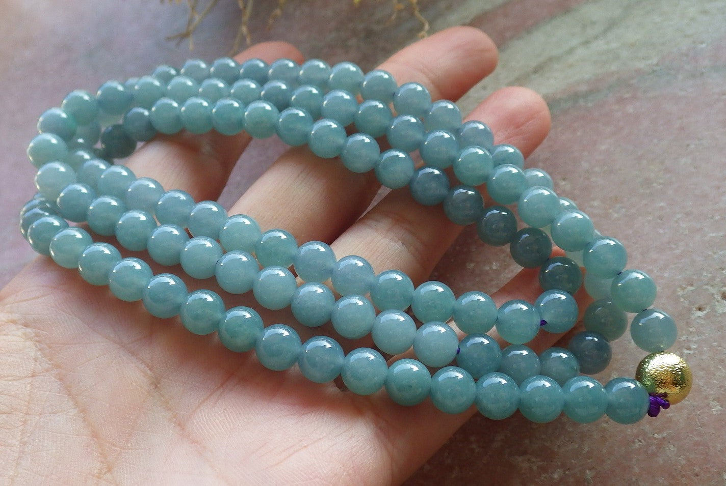 Certified Lavender Green Burma 100% Natural A JADE Jadeite Bead beads Necklace 28 inches 项链 647932 TN