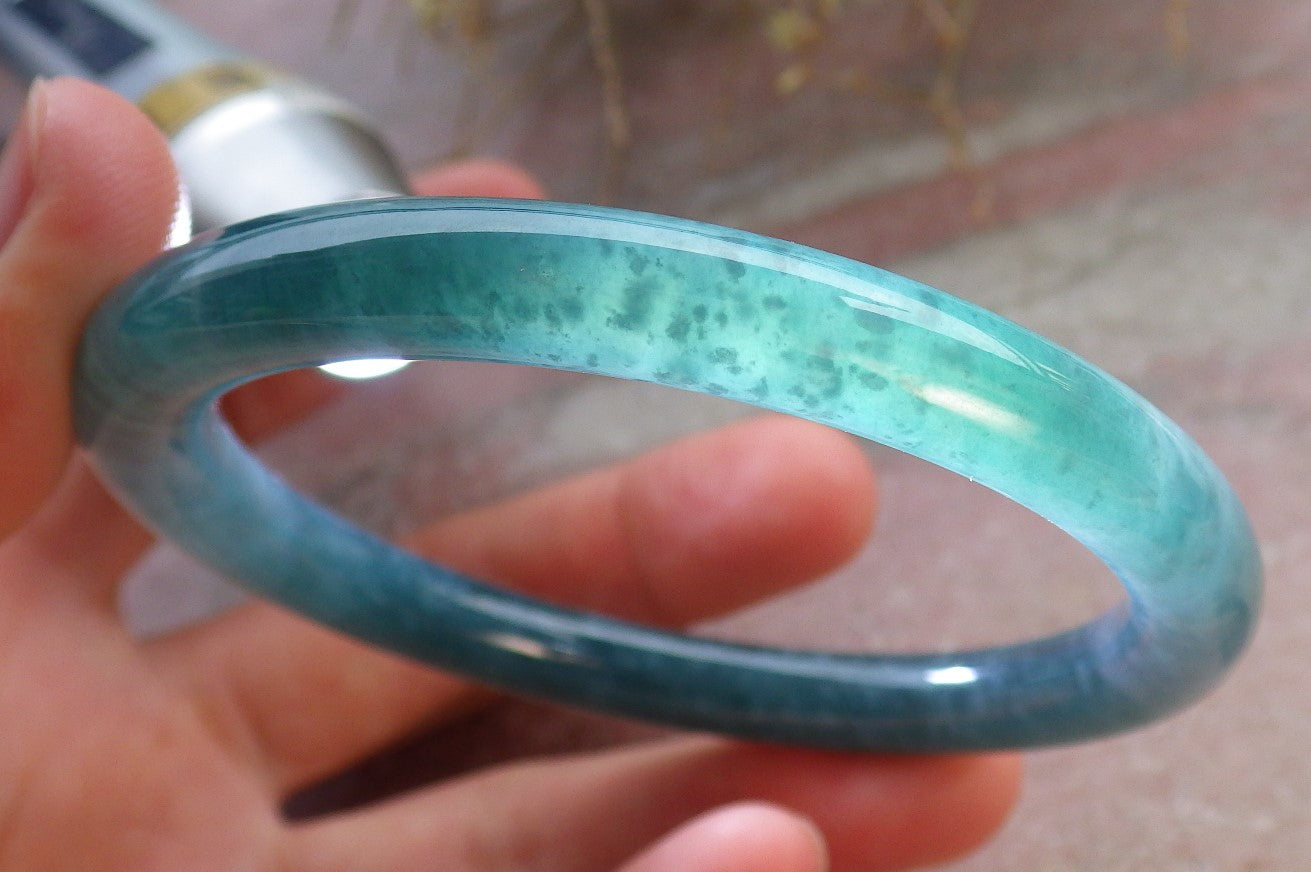 Certified Icy Green Burma 100% Natural A JADE Jadeite Circle Bangle Bracelet 56.5 mm 手镯 647948 TN