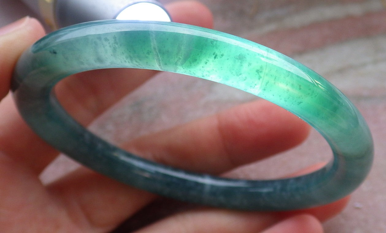 Certified Icy Green Pale Lavender Burma 100% Natural A JADE Jadeite Circle Bangle Bracelet 56 mm 手镯 647960 TN
