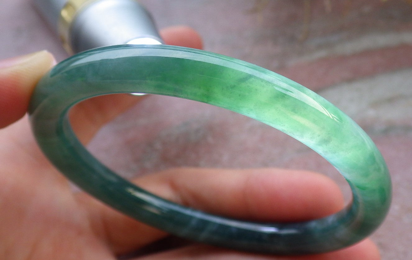 Certified Icy Green Pale Lavender Burma 100% Natural A JADE Jadeite Circle Bangle Bracelet 57 mm 手镯 647971 TN