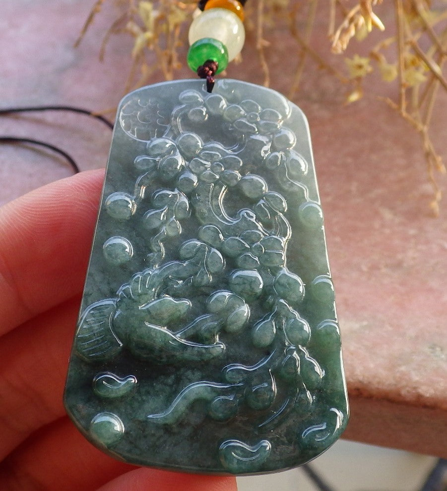 Certified Green Lavender Burma 100% Natural A Jade jadeite Pendant Phoenix Bird Flower Necklace 鸟语花香 647991 TN