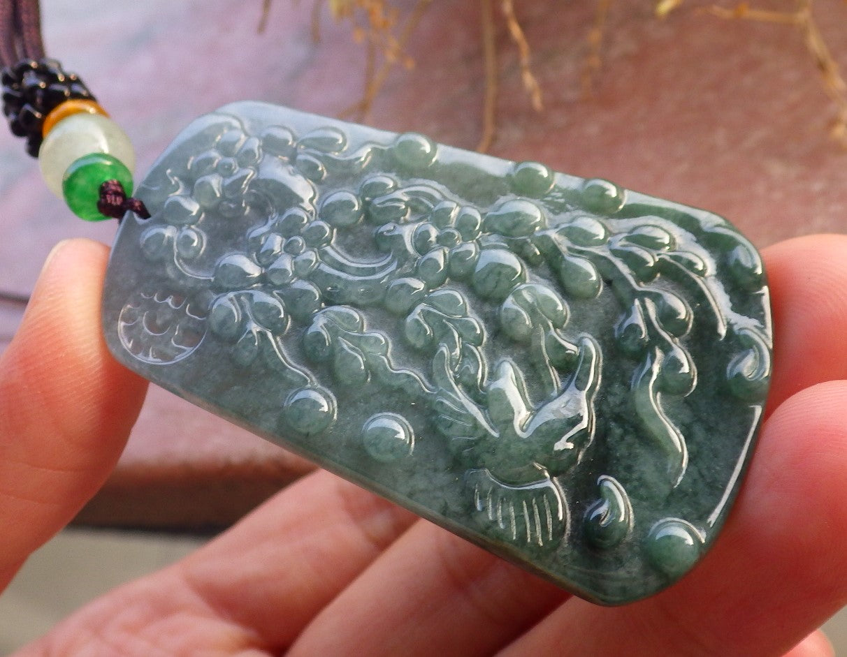 Certified Green Lavender Burma 100% Natural A Jade jadeite Pendant Phoenix Bird Flower Necklace 鸟语花香 647991 TN