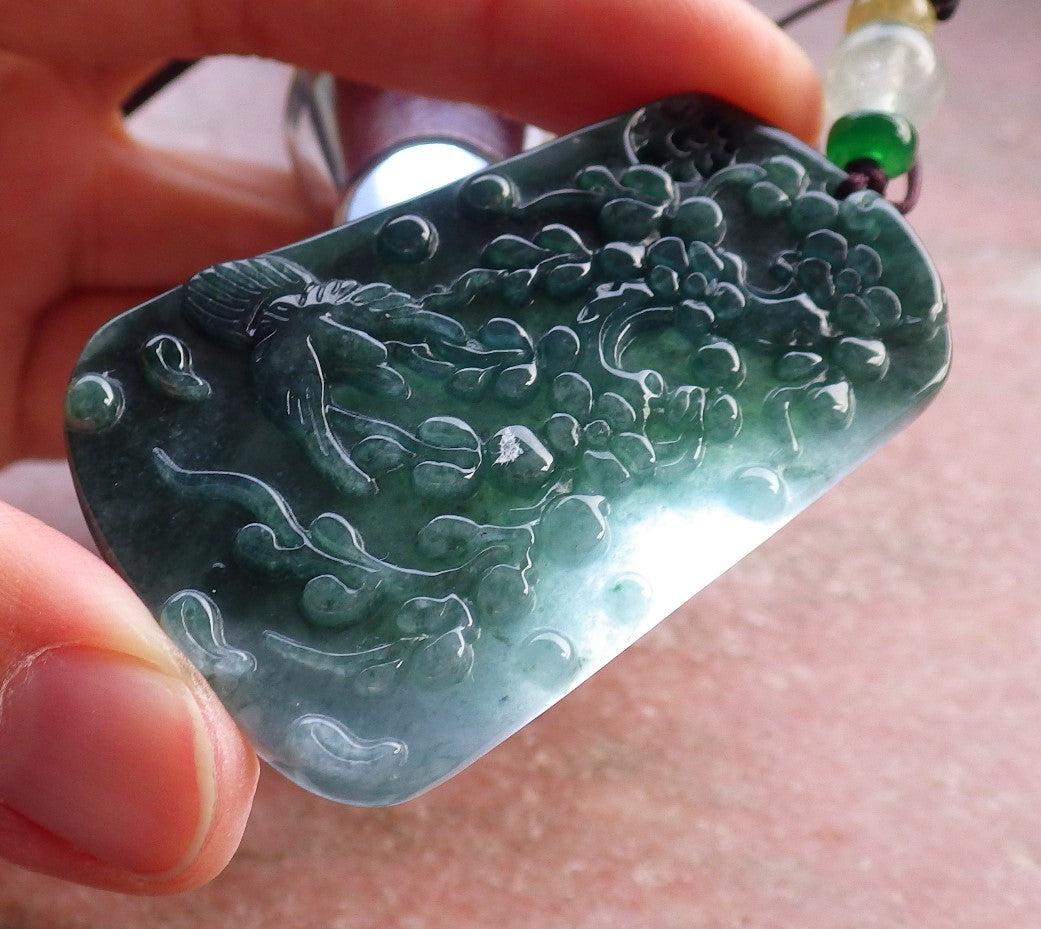 Certified Green Pale Lavender Burma 100% Natural A Jade jadeite Pendant Phoenix Bird Flower Necklace 鸟语花香 648035 TN