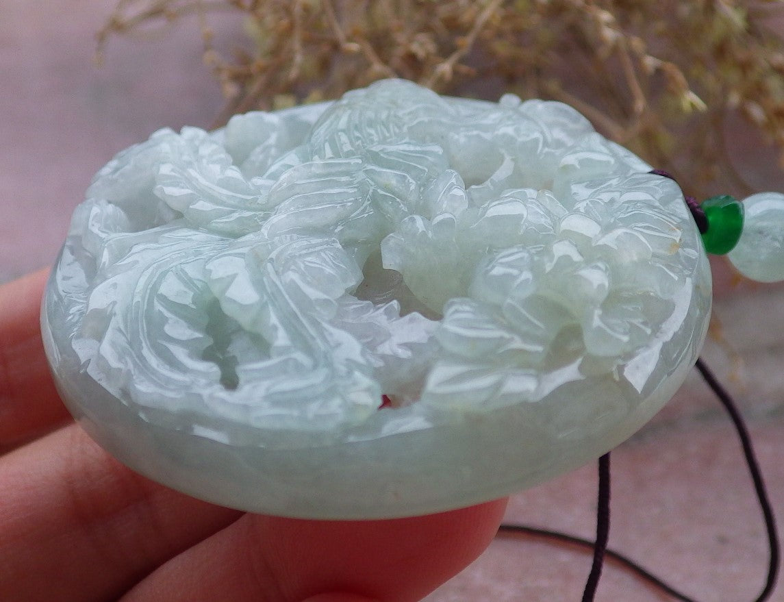 Certified Green Burma 100% Natural A Jade jadeite Pendant Phoenix Flower Necklace 凤凰 648079 TN