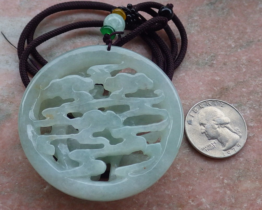 Certified Green Burma 100% Natural A Jade jadeite Pendant Phoenix Flower Necklace 凤凰 648079 TN