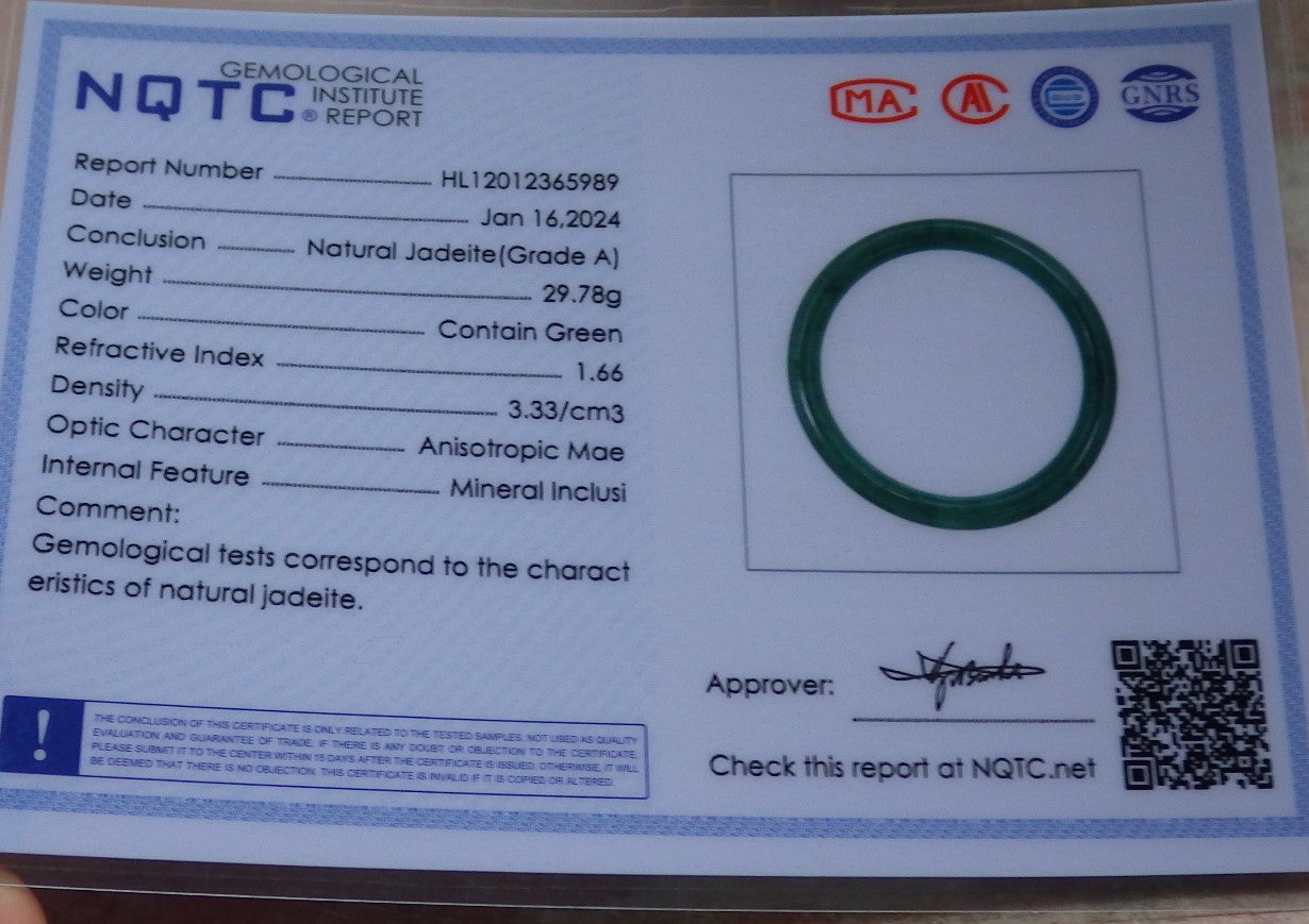 Certified Icy Green Burma 100% Natural A JADE Jadeite Circle Bangle Bracelet 57 mm 手镯 648139 TN