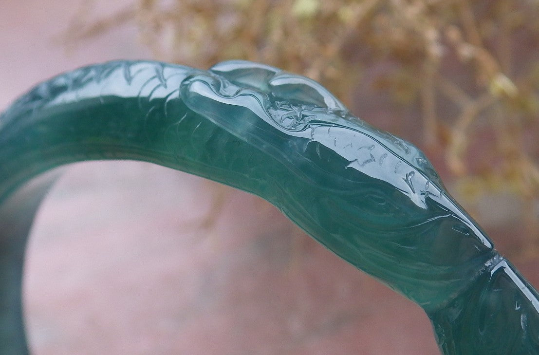 Certified Icy Green Burma 100% Natural A JADE Jadeite Snake Bangle Bracelet 58 mm 手镯 648175 TN