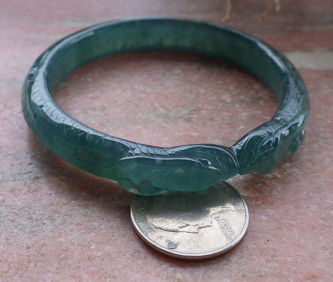 Certified Icy Green Burma 100% Natural A JADE Jadeite Snake Bangle Bracelet 58 mm 手镯 648175 TN