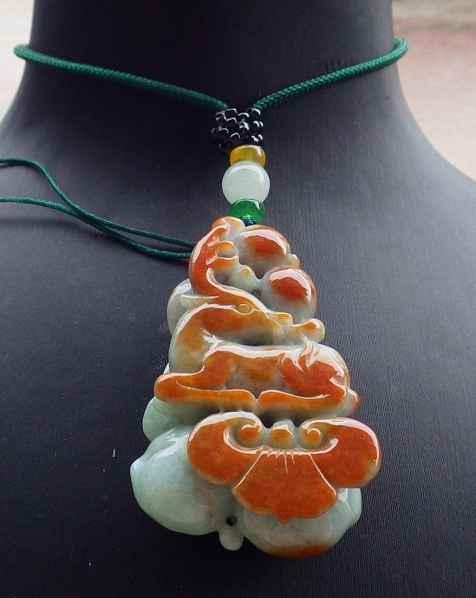 Certified Red Green Burma 100% Natural A Jade jadeite Pendant Deer Peach Ruyi Necklace 梅花鹿 648208 TN