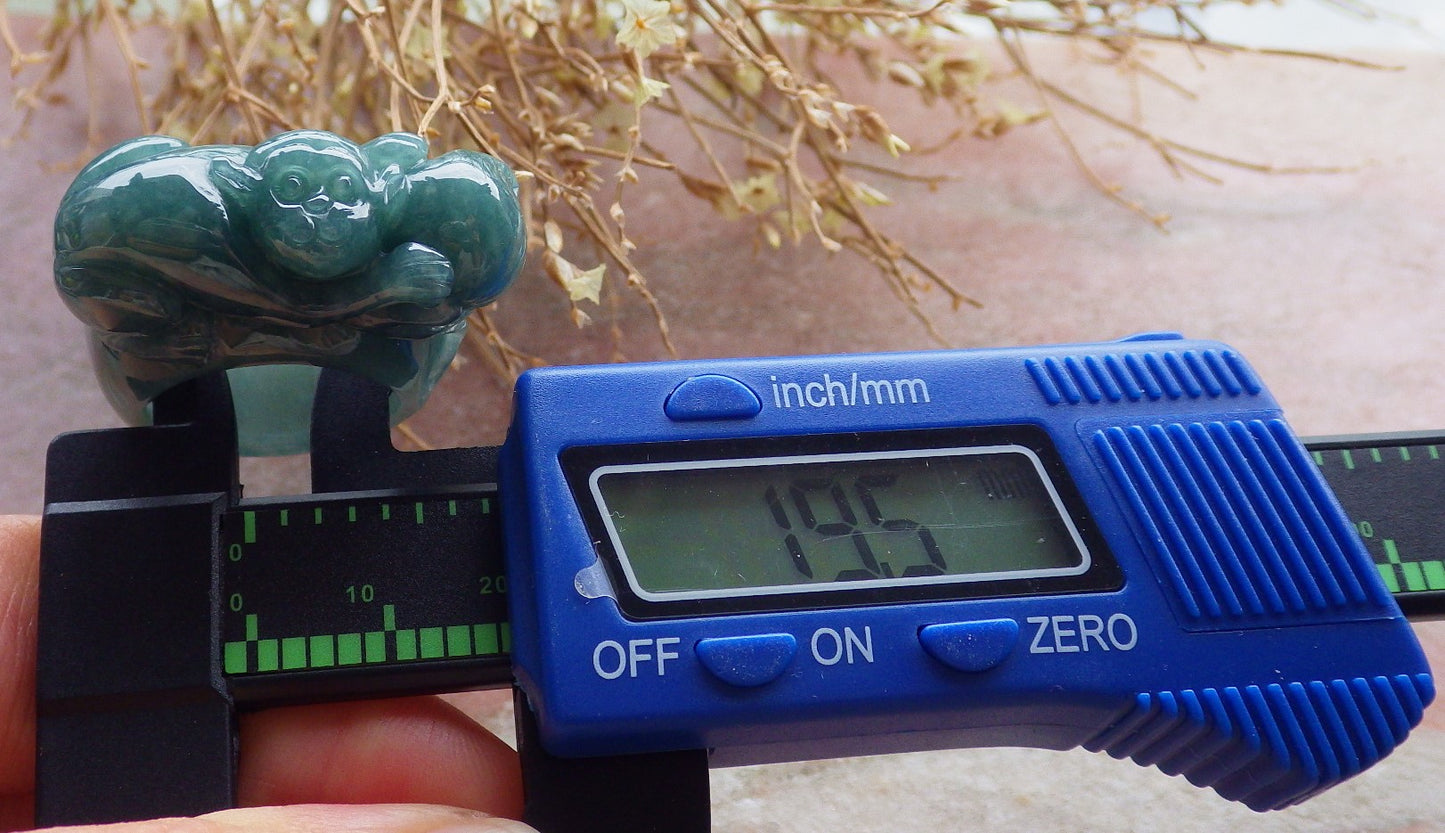 Certified Icy Green Burma 100% Natural A JADE Jadeite Monkey Peach RING USA. 9.25 戒指 648255 TN