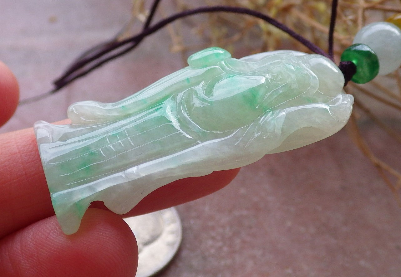 Certified Green Burma 100% Natural A Jade jadeite Pendant Longevity God Dragon Peach Necklace 寿星公 648299 TN