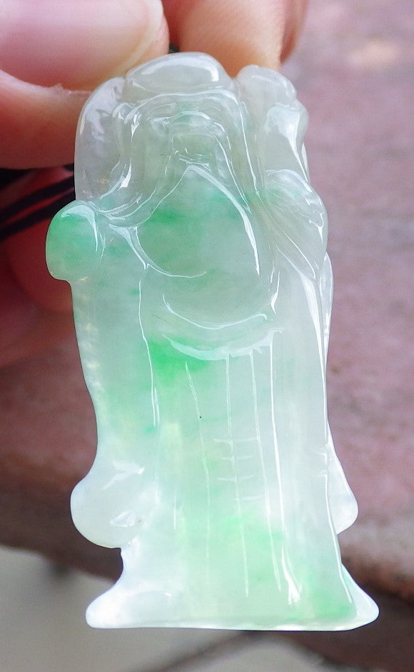 Certified Green Burma 100% Natural A Jade jadeite Pendant Longevity God Dragon Peach Necklace 寿星公 648299 TN
