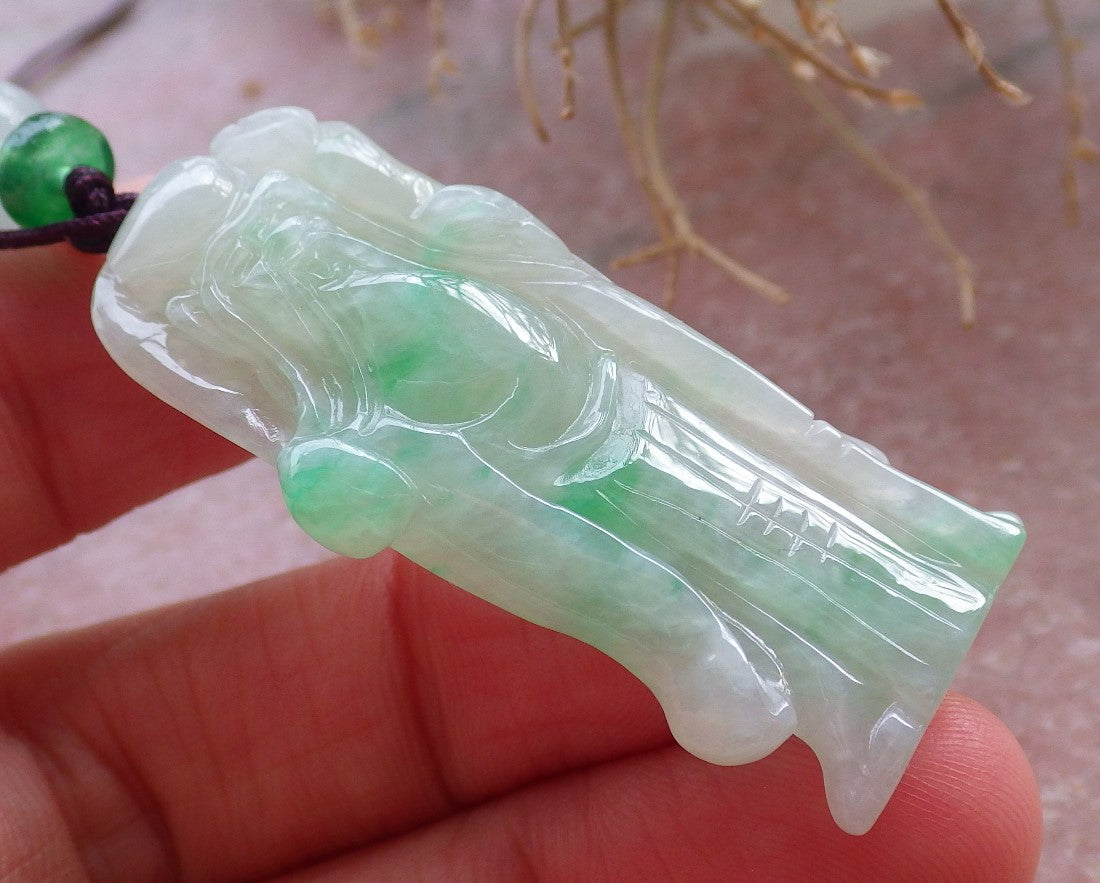 Certified Green Burma 100% Natural A Jade jadeite Pendant Longevity God Dragon Peach Necklace 寿星公 648299 TN