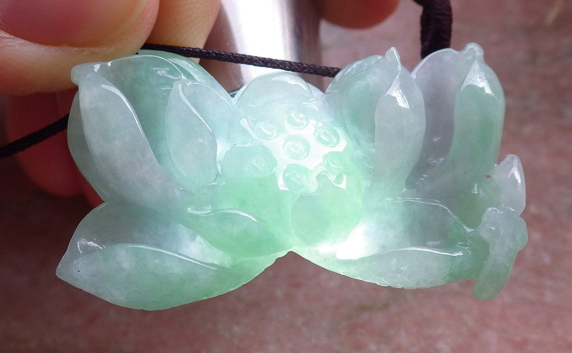 Certified Green Pale Lavender Burma 100% Natural A Jade jadeite Pendant Butterfly Flower Necklace 蝴蝶 花开富贵 648309 TN