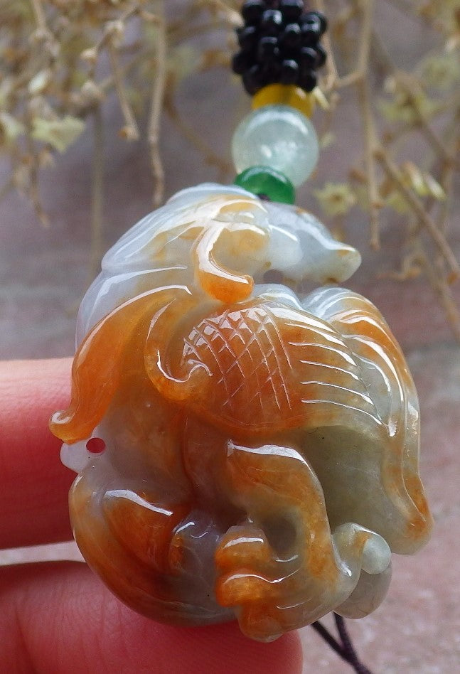 Certified Red Burma 100% Natural A Jade jadeite Pendant Phoenix Rooster Yuan Bao Necklace 招财鸡 648329 TN
