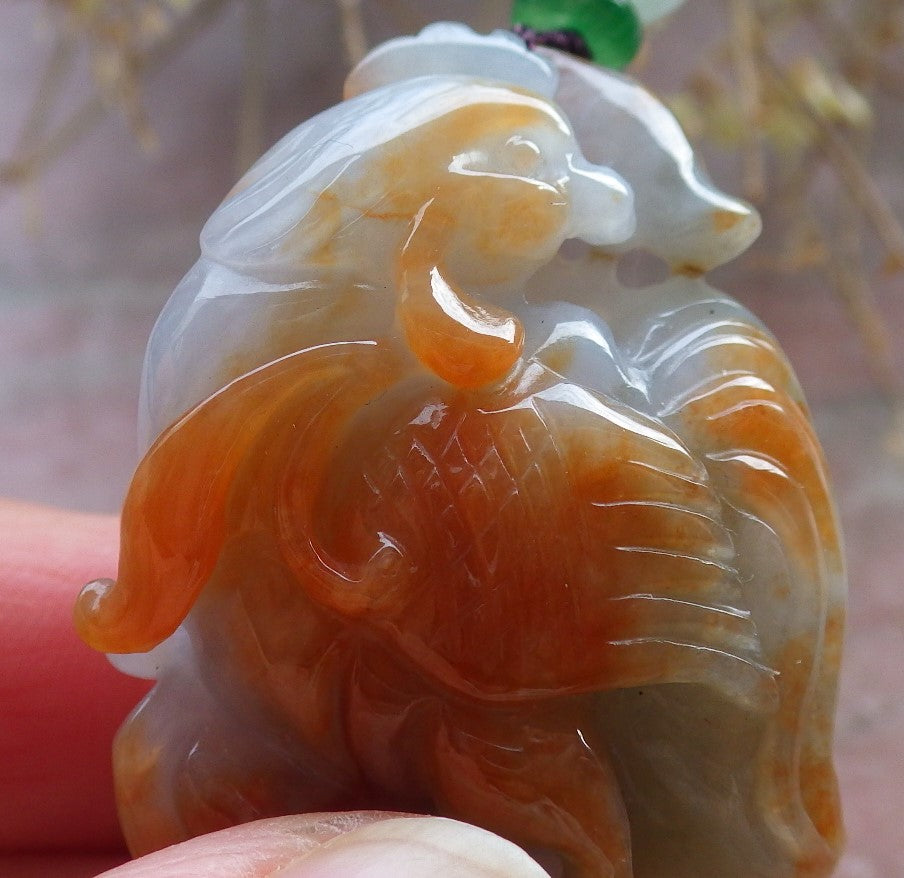 Certified Red Burma 100% Natural A Jade jadeite Pendant Phoenix Rooster Yuan Bao Necklace 招财鸡 648329 TN