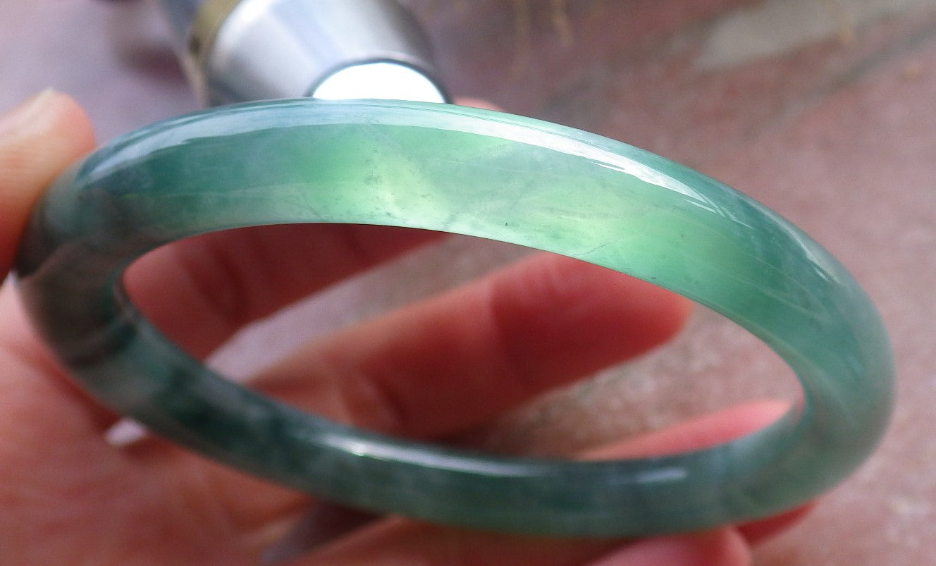 Certified Icy Green Burma 100% Natural A JADE Jadeite Circle Bangle Bracelet 56 mm 手镯 648345 TN