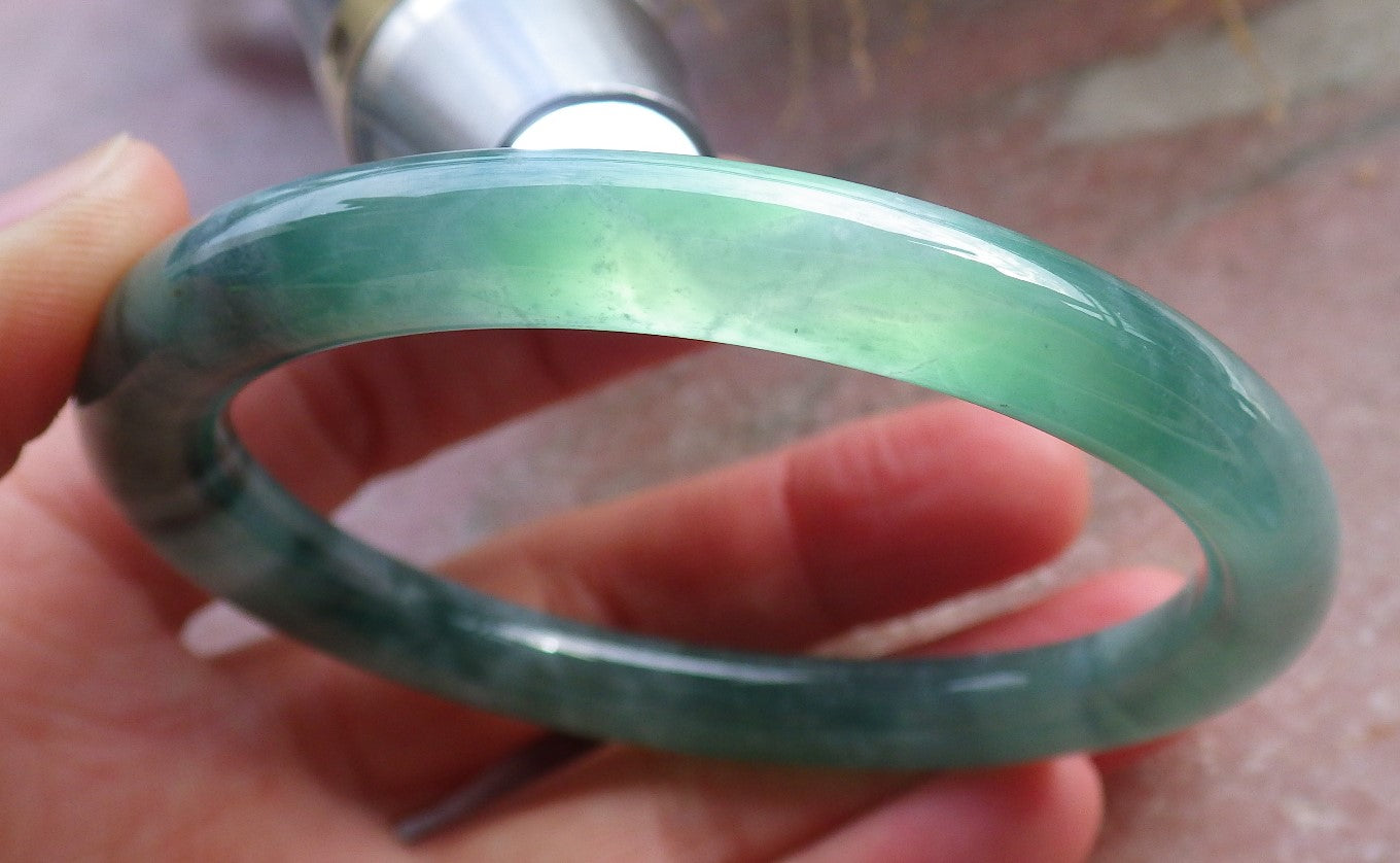 Certified Icy Green Burma 100% Natural A JADE Jadeite Circle Bangle Bracelet 56 mm 手镯 648345 TN