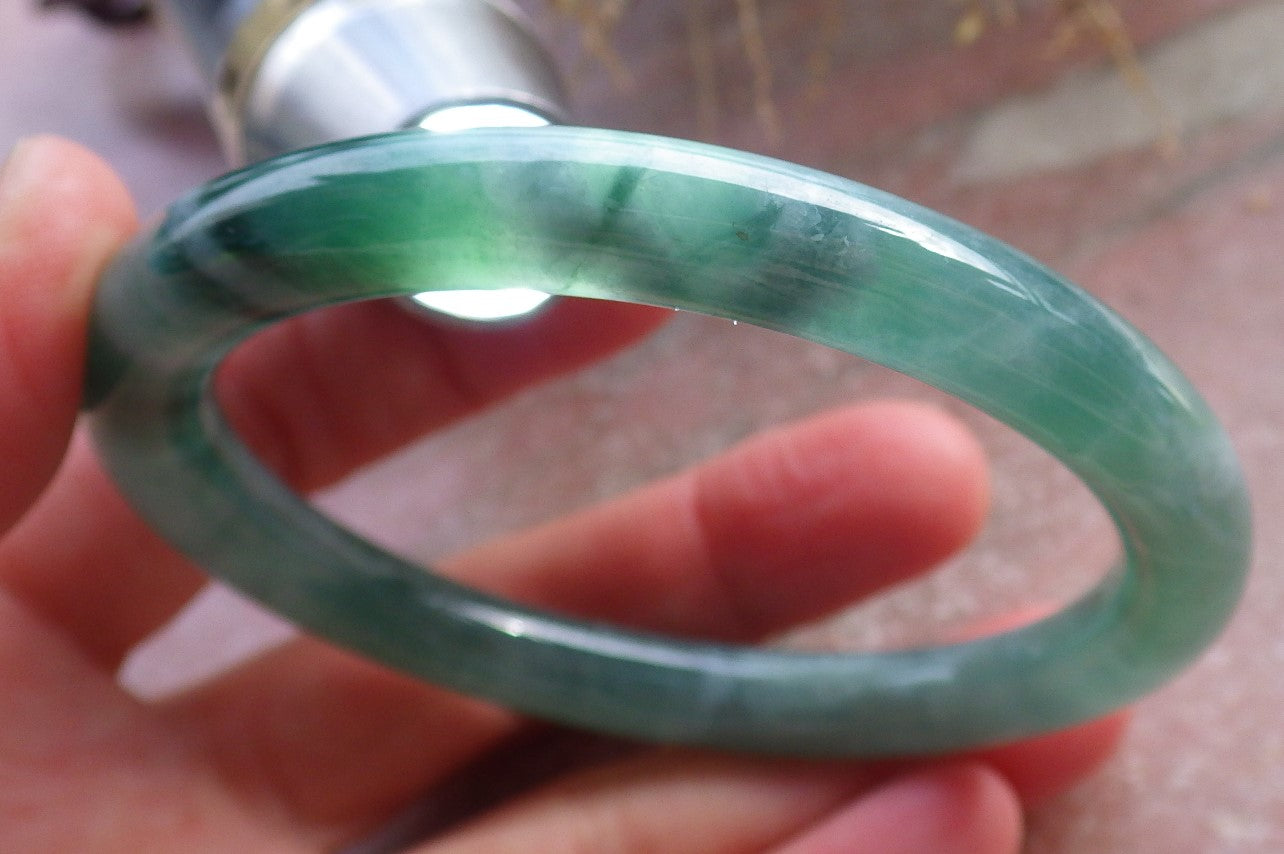 Certified Icy Green Burma 100% Natural A JADE Jadeite Circle Bangle Bracelet 56 mm 手镯 648345 TN