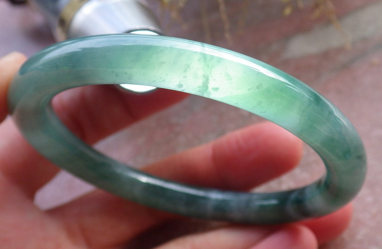 Certified Icy Green Burma 100% Natural A JADE Jadeite Circle Bangle Bracelet 56 mm 手镯 648345 TN