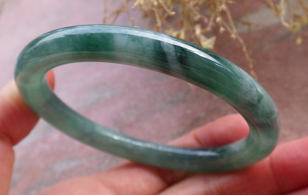 Certified Icy Green Burma 100% Natural A JADE Jadeite Circle Bangle Bracelet 56 mm 手镯 648345 TN